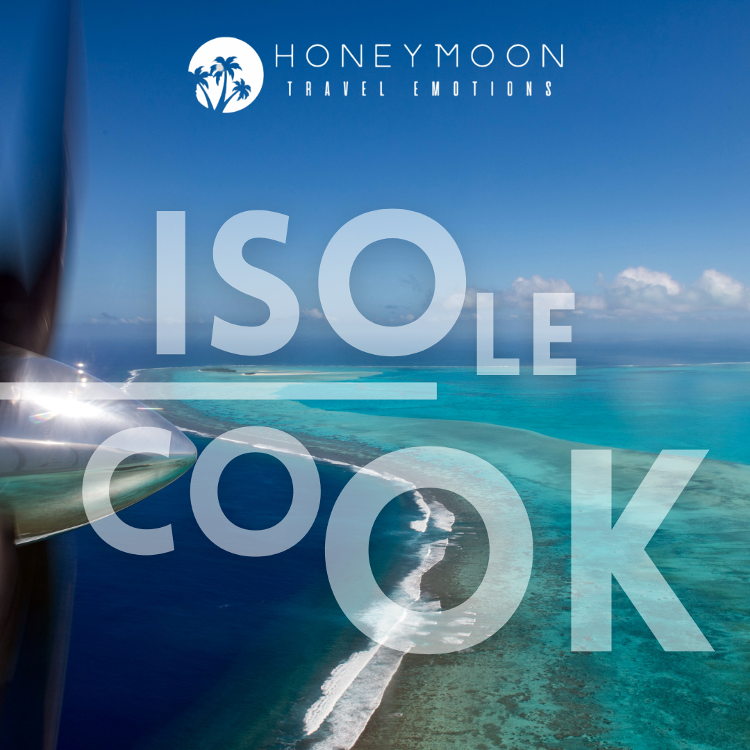 Laguna di Aitutaki vista dall’alto, tra isolotti tropicali e acque turchesi delle Isole Cook.